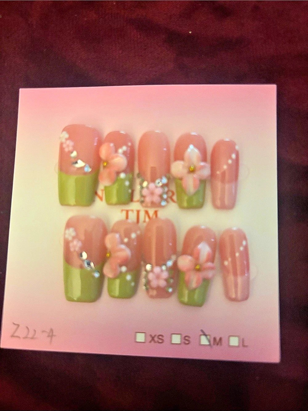 Floral Pink & Green Press-On Nails Medium
